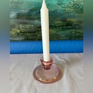VTG Pink Depression Glass Candlestick Candle Holder